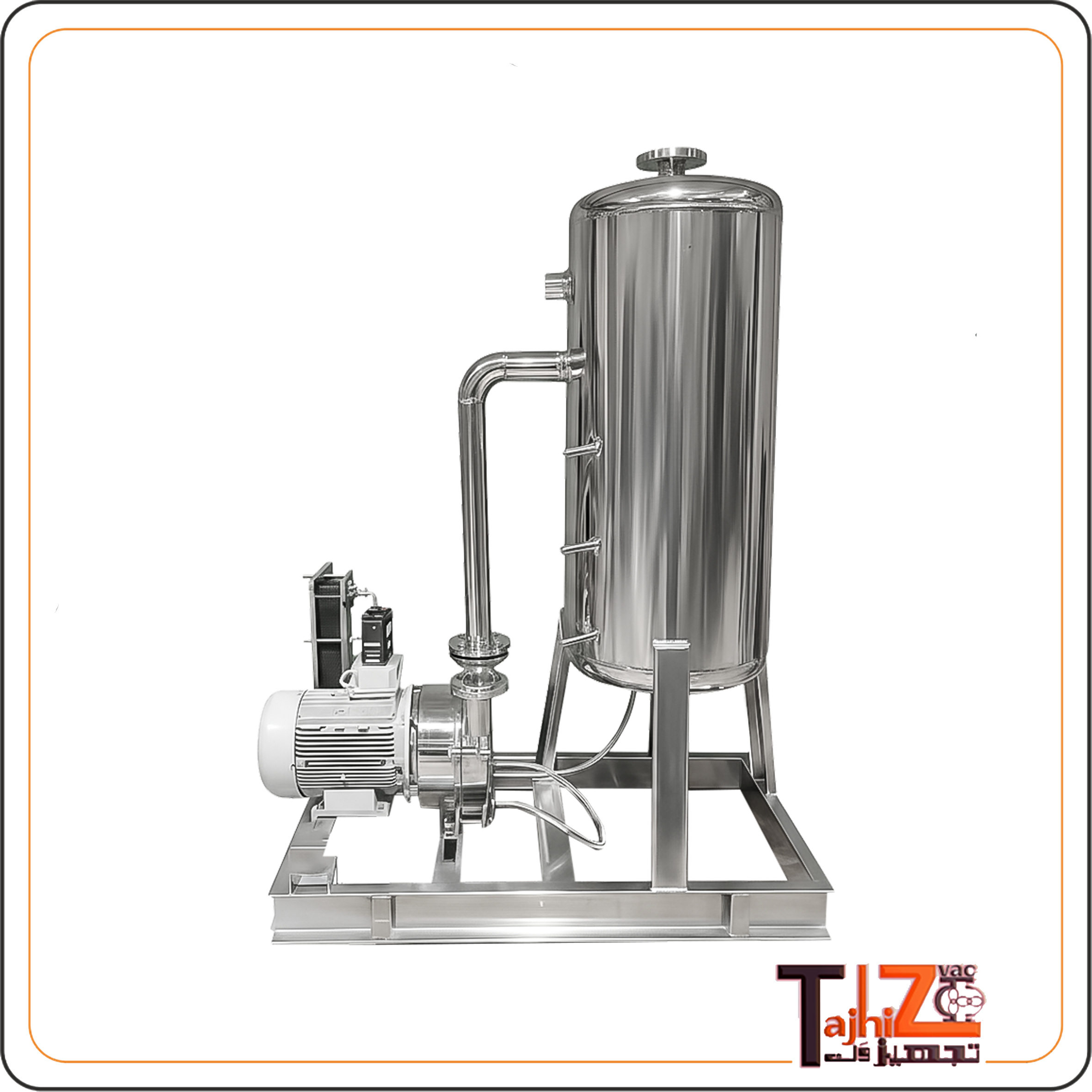 یونیت سپراتور پمپ وکیوم رینگ مایع با سپراتور استیل ۲۰۰ لیتری و پمپ آب حلقوی روی شاسی صنعتی