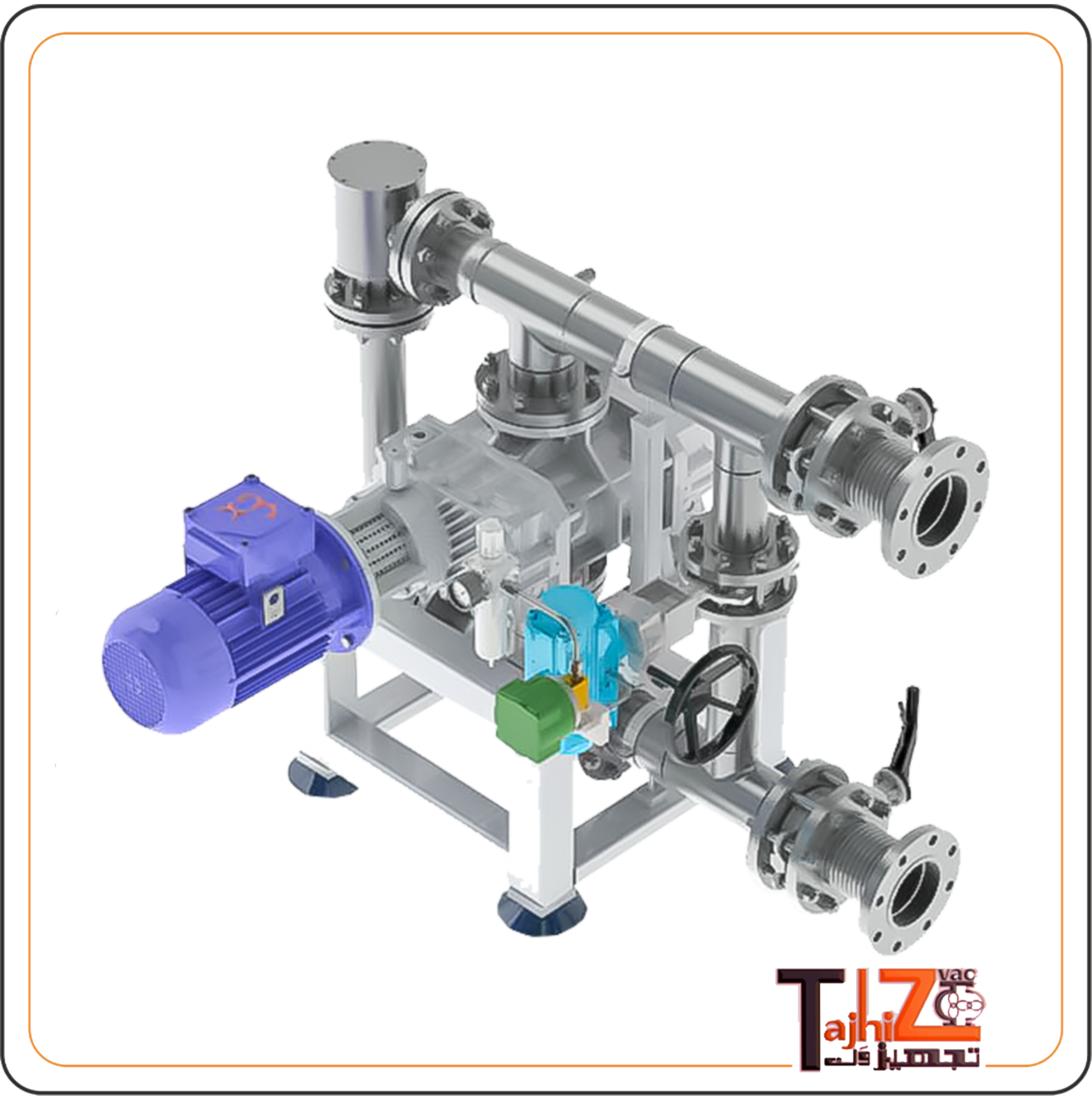 روتس بلوئر فرآیندی GEV ضد انفجار GEV ایتالیا نصب‌شده روی شاسی به همراه موتور و متعلقات